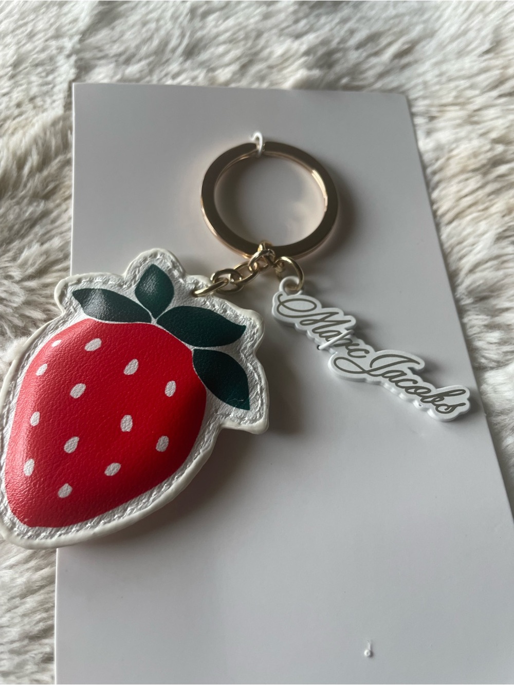 Marc Jacobs Red & Green Strawberry Keychain with Gold Ring